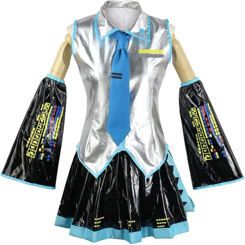 Vista 9 de Disfraz de anime para mujer, disfraz de Halloween, cosplay, conjunto completo de uniformes con pelucas, cola de caballo trenzada gris