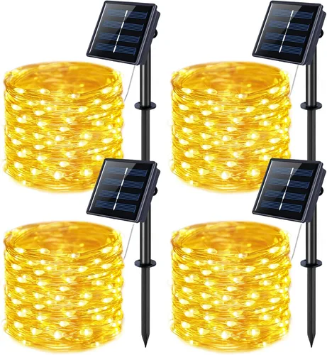 Vista 22 de JMEXSUSS Paquete de 2 luces solares de Navidad impermeables para exteriores, 100 LED de 33 pies, color blanco y multicolor, luces solares de hadas