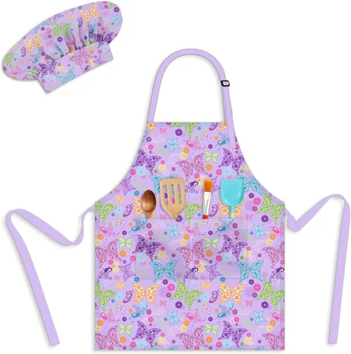 Vista 10 de Delantales para Niños para Niñas Delantales para Niños Pequeños con Bolsillos para Niños Cocinar Hornear Pintar Manualidades Arte Jardinería