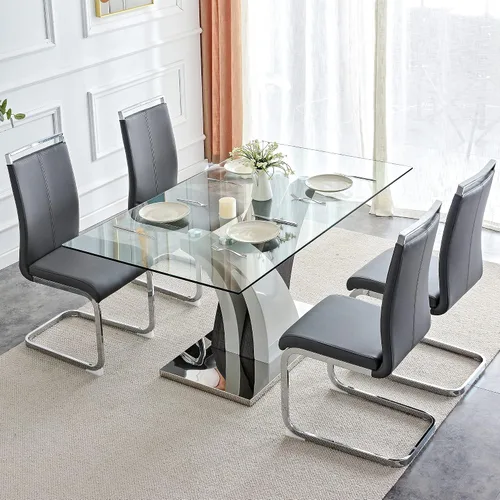 Vista 8 de NYEESS - Juego de mesa de comedor de cristal para 4, moderno juego de mesa de comedor de 63 pulgadas para 4