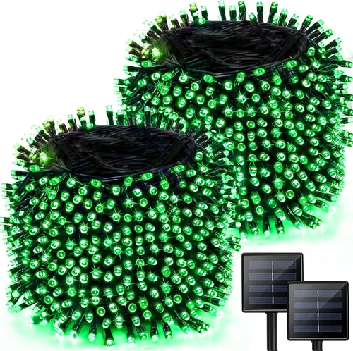 Vista 9 de Paquete de 2 tiras de luces solares de 480 LED para exteriores, luces solares súper largas de Navidad de 170 pies para exteriores con 8 modos