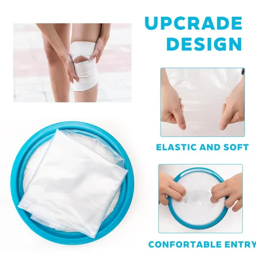 Vista 4 de Cubierta elástica impermeable de 30.7 in para piernas de ducha para adultos – Protector elástico de pierna para ducha, reutilizable y ajustable