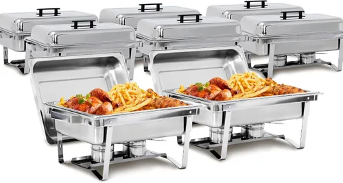 Vista 10 de SUPER DEAL Paquete de 2 calentadores de alimentos de 9 cuartos de galón, juego de bufé rectangular con patas de marco plegable, plato de acero