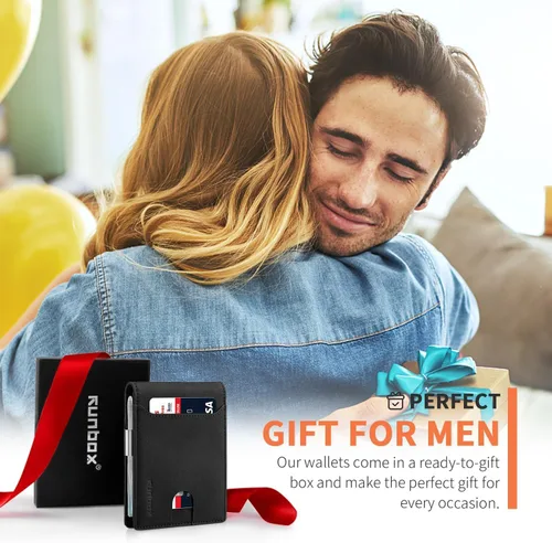 Vista 32 de RUNBOX - Carteras delgadas para hombre, cartera de piel con pinza para el dinero, cartera de bolsillo frontal con bloqueo RFID, tarjetero