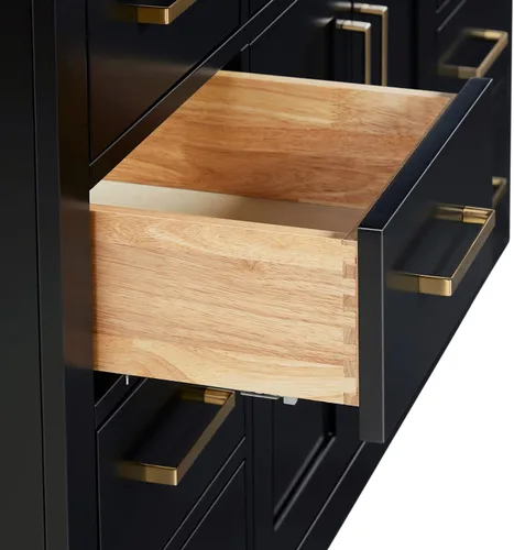 Vista 6 de DKB Isabella - Mueble de baño negro de 42 pulgadas con fregadero, lavabo rectangular, encimera de cuarzo blanco puro y protector contra salpicaduras