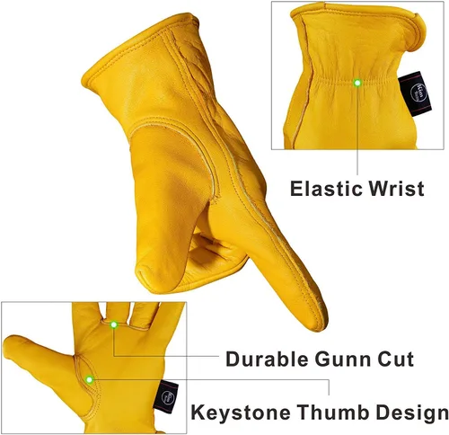 Vista 2 de Guantes de trabajo de cuero perfectos para jardinería, corte, construcción, motocicleta, hombres y mujeres, 1 par