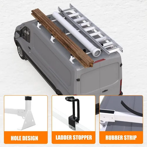 Vista 3 de MELIPRON Estante de Escalera de Techo para Van con 3 Barras Blanco Compatible con RAM ProMaster City 2015-On