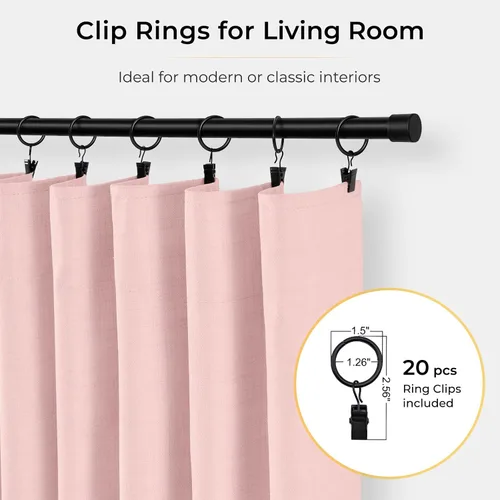 Vista 3 de INOVADAY Cortinas 100% opacas para dormitorio, cortinas opacas de color rosa bebé de 90 pulgadas de largo, cortinas opacas de lino con anillos