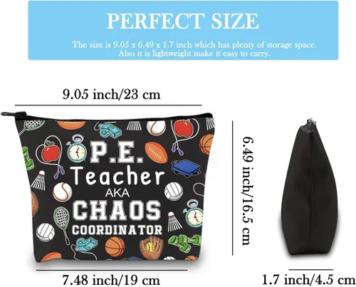 Vista 2 de P.E. Teacher Chaos Coordinator - Bolsa con cremallera para educación física, regalo para profesores, gimnasio, regalo para profesores, regalo