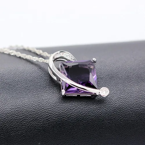 Vista 5 de Uloveido T295 - Juego de collar, anillo y aretes con topacio de cristal cuadrado grande