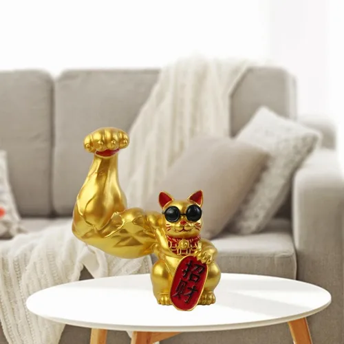 Vista 4 de Prettyia Estatua de gato de la suerte, brazo agitador de gato de la suerte, brazo musculoso de mano gigante, decoración de gato agitado, gato