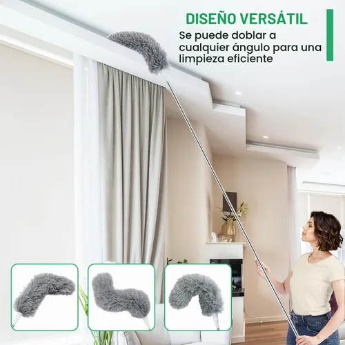 Vista 6 de Plumero de microfibra extra largo de 100 pulgadas, plumeros de poste extensible, plumero telescópico para limpieza, cabezal de microfibra flexible