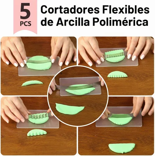 Vista 4 de Herramientas de corte de arcilla polimérica, Pasador de rodillo acrílico, Cortadores de arcilla flexible de 5 piezas, Cortadores de cerámica Kit