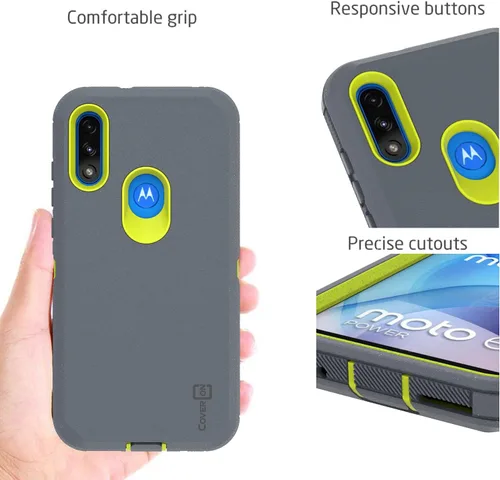 Vista 6 de CoverON Funda resistente diseñada para Motorola Moto E7 Power, cubierta de teléfono de grado militar resistente, color gris