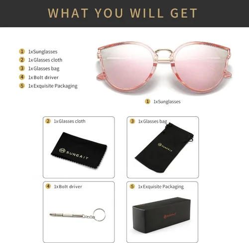 Vista 7 de SUNGAIT Gafas de sol polarizadas para mujer estilo vintage ojo de gato UV400
