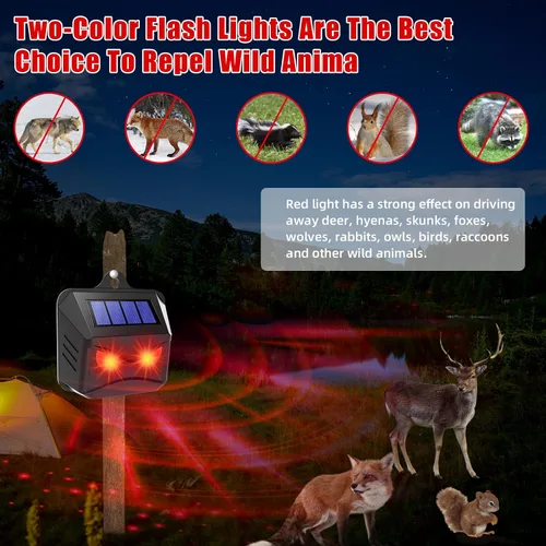 Vista 5 de Paquete de 4 repelentes solares nocturnos de animales para exteriores con ojos depredadores rojos, luces disuasorias de animales nocturnos