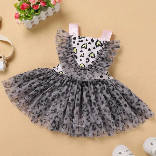 Vista 10 de IBTOM CASTLE Vestido de princesa tutú para niña pequeña con estampado de leopardo, dona, ratón, vestido de princesa con funda para pañales, conjunto
