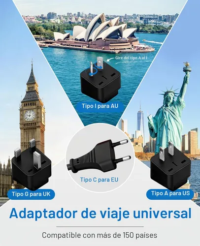 Vista 3 de Convertidor Bestek de 200 W Negro con 6A 4-Port USB Charging y UK/AU/US/EU Worldwide Plug Adapter (negro)
