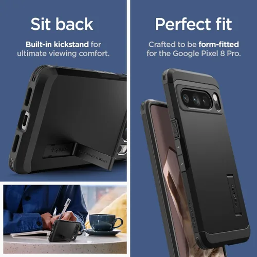 Vista 7 de Spigen Tough Armor diseñada para Pixel 8 Pro Case (2023) [Soporte de apoyo] [Protección de grado militar] - Negro