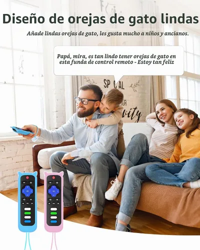 Vista 6 de ONEBOM - Juego de 2 fundas para control remoto Roku con diseño de orejas de Azul resplandor y rosa brillante