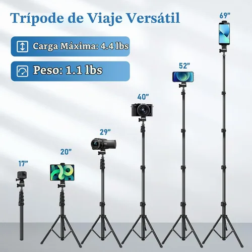 Vista 6 de Nineigh Trípode para Teléfono, Trípode de Palo Selfie de 70", Soporte de Trípode para Teléfono Celular con Control Remoto y Soporte para Teléfono