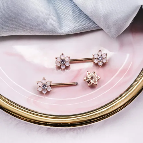Vista 6 de CHARM ONLINE Piercing para pezón con flor de ópalo de 14 G para mujer