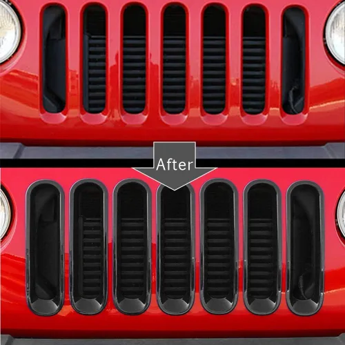 Vista 4 de Kit de inserciones de rejilla frontal de malla frontal 7 uds. Protector de rejilla para Wrangler JK/JKU 2007-2015 (negro)