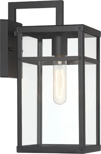 Vista 5 de Blake - Lámpara moderna de metal y cristal transparente para exteriores, color negro