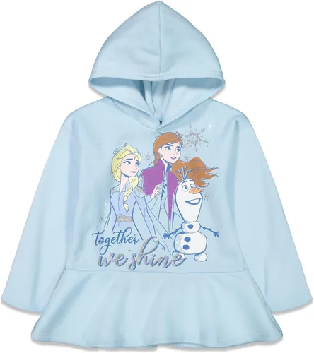 Vista 4 de Disney Frozen - Conjunto de sudadera con capucha con volantes y leggings de forro polar para niñas, tallas de niña pequeña a niña grande (2T - 10-12)