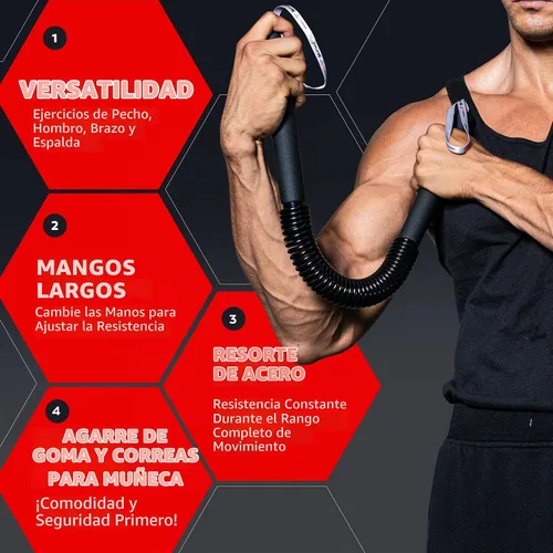 Vista 5 de Barra Power Twister de Python - Equipo de ejercicio para fortalecer la parte superior del cuerpo para pecho, hombro, antebrazo, bíceps y brazos por