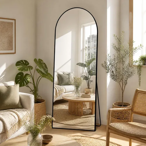 Vista 2 de Espejo de Cuerpo Entero 56"x21" - Espejo de Cuerpo Arqueado de Pie con Marco de Aluminio, Inclinado/Colgante para Dormitorio Vestidor Sala de Estar