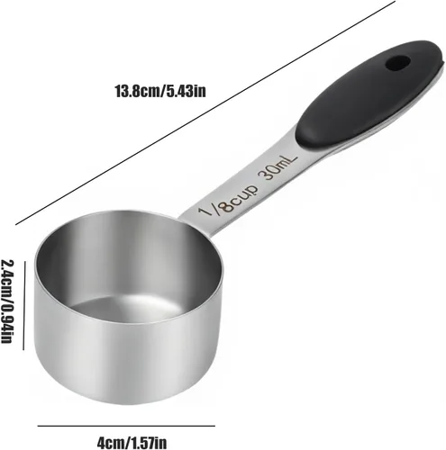 Vista 2 de Cuchara de café de 1/8 taza de 1.0 fl oz, taza medidora de café de acero inoxidable, cucharada de medición con mango cómodo, para café en grano