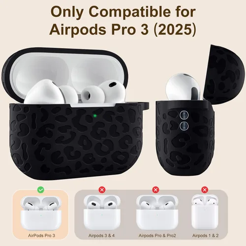 Vista 5 de Funda compatible con AirPods Pro 3 (2025), silicona suave compatible con Apple AirPods Pro 3 para mujeres, bonita funda Air Podspro3 con llavero
