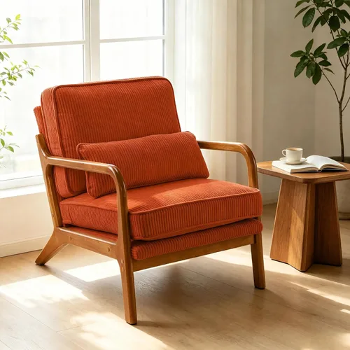 Vista 13 de Karl home Silla de lectura Mid-Century Modern Accent color beige Lino Beige