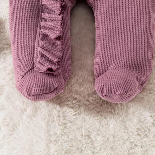 Vista 6 de YINGISFITM Traje para recién nacido, para niña y niño, con cremallera y volantes, overol de punto gofre, mameluco de punto gofre, ropa de hospital