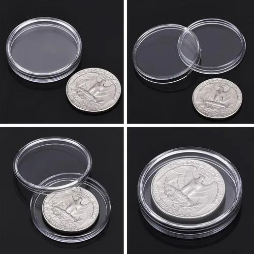 Vista 3 de Hicarer 100 cápsulas redondas de plástico transparente de 1.181 in para coleccionistas, estuche protector con caja de almacenamiento para Morgan