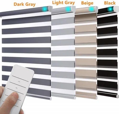 Vista 6 de Persianas motorizadas de cebra para ventanas, control remoto personalizado, persianas inteligentes de doble capa con control de luz de privacidad