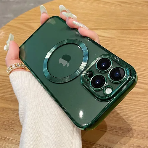 Vista 25 de Funda magnética transparente compatible con iPhone 11, lujosa funda MagSafe transparente a prueba de golpes con protector completo de lente