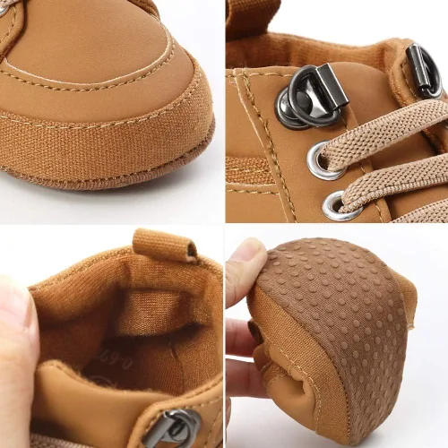 Vista 6 de RVROVIC Zapatillas antideslizantes para bebés y niñas, botas de tobillo suaves para niños y niñas, zapatos de cuna para recién nacidos
