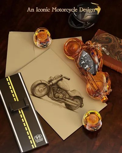 Vista 2 de Kollea Regalos de cumpleaños para hombres, papá, juego de decantador de whisky de motocicleta con 2 vasos, dispensador de licor para bar en casa