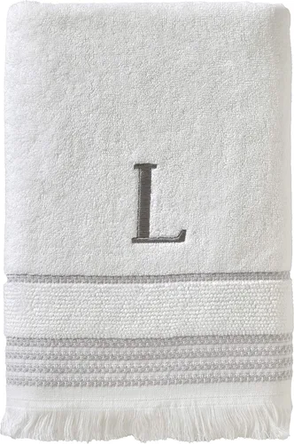Vista 17 de SKL Home Toalla de baño casual con monograma, A, 28 x 54 pulgadas, color blanco