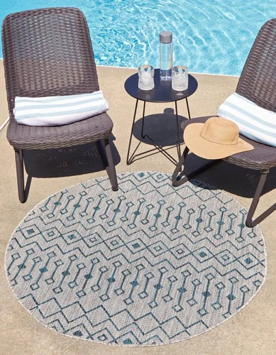 Vista 73 de Unique Loom Outdoor Trellis Collection - Alfombra de área con diseño de enrejado tribal (2 pies 2 pulgadas x 3 pies 1 pulgada, ovalada, azul/marfil)