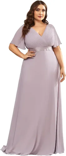 Vista 42 de Ever-Pretty Vestidos formales de noche de gasa para mujer con cuello en V de talla grande para mujeres con curvas, vestido de dama de honor de largo
