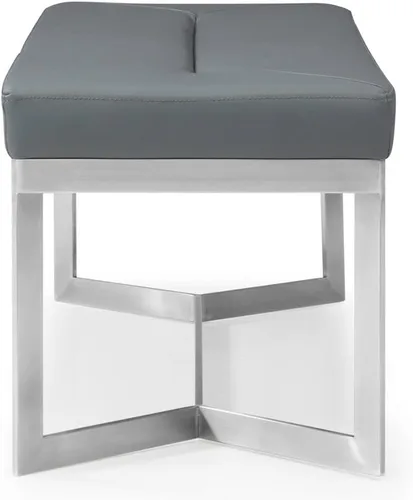 Vista 5 de ZURI Moderno banco de cuero sintético gris Garland con base en ángulo de acero inoxidable cepillado