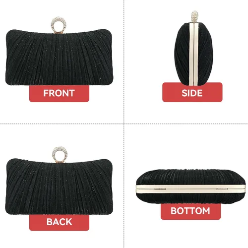 Vista 4 de Simcat Bolso de mano dorado para mujer, bolso de noche con purpurina, plisado, para mujer, formal, novia, boda, baile de graduación
