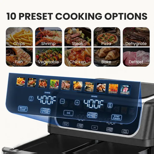 Vista 4 de OLIXIS Dual Air Fryers with 2 Baskets 9.5 Quarts Large Airfryer 10-in-1 Black