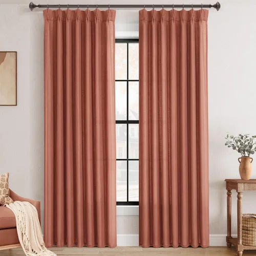 Vista 44 de Cortinas de lino de 63 pulgadas, juego de 2 paneles para sala de estar, beige natural, cortinas con pliegues pellizco entrenadas con memoria