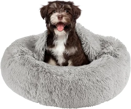 Vista 18 de Friends Forever Cama para perro en forma de dona, de piel sintética, mullida, relajante, para perros pequeños, suave y afelpada, antiansiedad, sofá