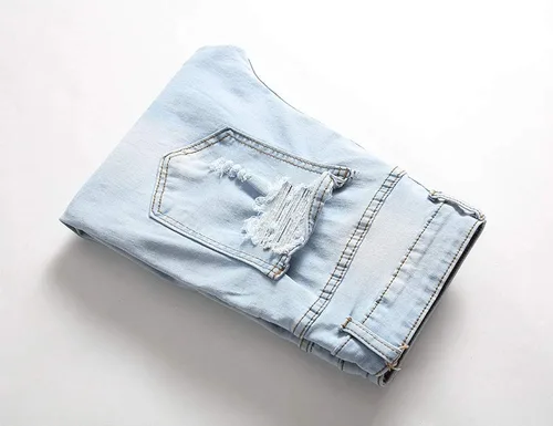 Vista 7 de WISHPIG Pantalones vaqueros rectos para hombre rasgados y estirados