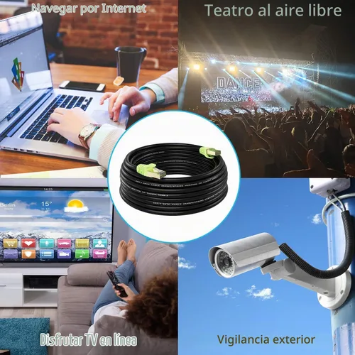 Vista 5 de XXONE Cable Ethernet Cat 7 para exteriores, cable de red Cat7 resistente 26 AWG, cable de conexión RJ45, velocidad de transmisión 10 GbpsAncho